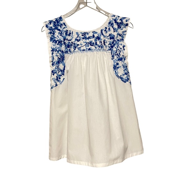 Mi Golondrina Cielo Mexicana Embroidered Huipil Floral Top Boho Size Small - Picture 2 of 9